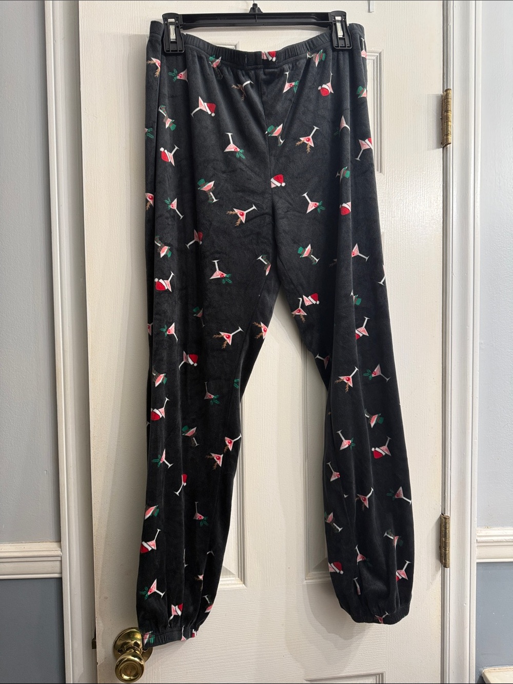 Como Vintage Black Holiday Lounge Pants with martini glasses size L
